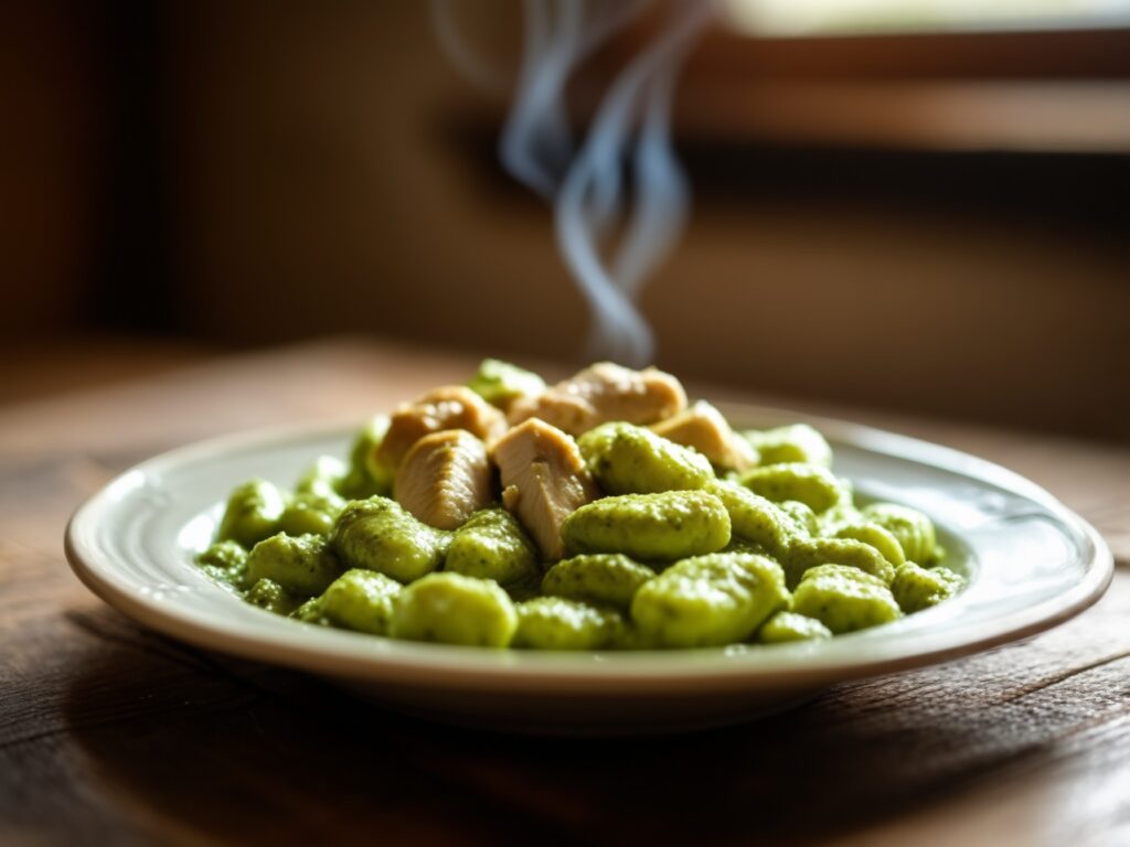 This Creamy Pesto Gnocchi with Chicken is a quick and comforting meal that’s bursting with flavor. Soft, pillowy gnocchi is tossed in a rich and creamy pesto sauce with tender chicken and optional veggies. Perfect for weeknight dinners or a cozy meal!