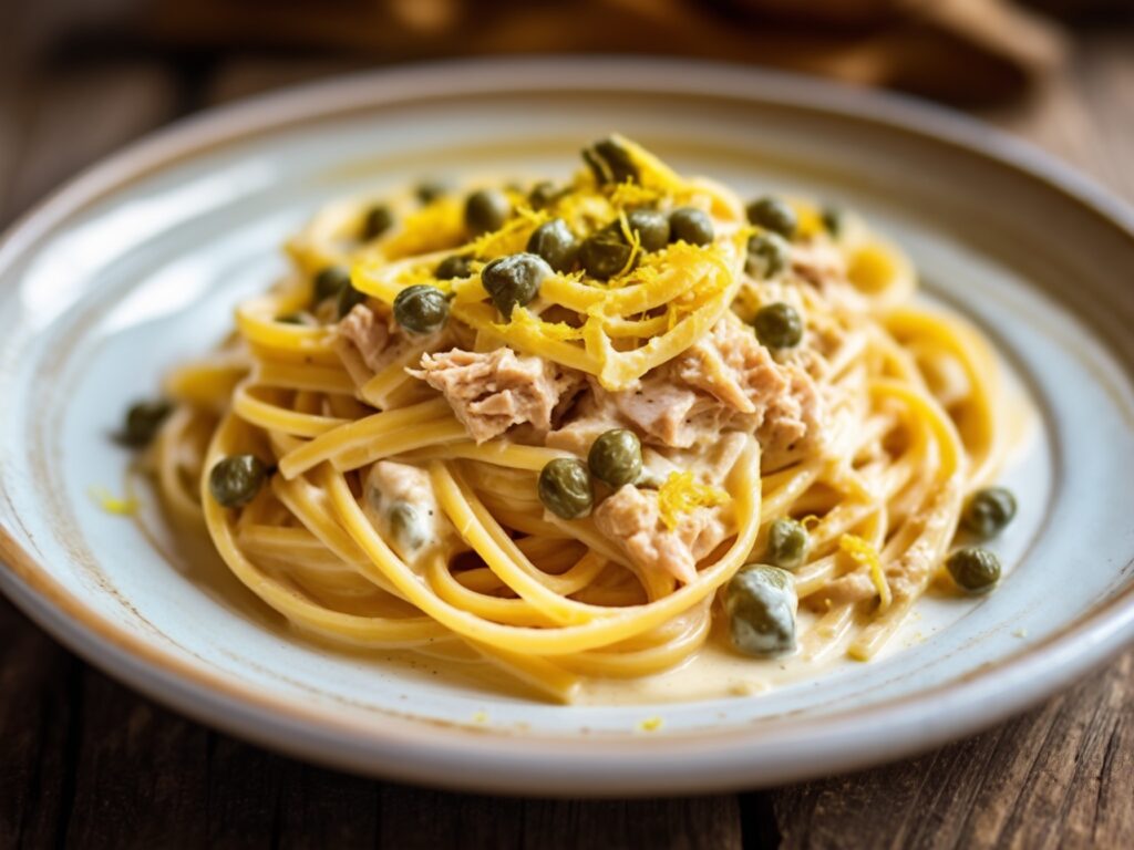 This Tuna Pasta with Capers, Lemon, and Cream is a quick, elegant, and flavorful dish that’s perfect for weeknight dinners or a cozy meal. The combination of creamy sauce, tangy capers, zesty lemon, and flaky tuna creates a balanced and delicious pasta dish. It’s simple to make, yet tastes restaurant-quality!