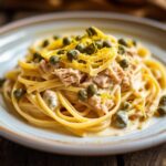 This Tuna Pasta with Capers, Lemon, and Cream is a quick, elegant, and flavorful dish that’s perfect for weeknight dinners or a cozy meal. The combination of creamy sauce, tangy capers, zesty lemon, and flaky tuna creates a balanced and delicious pasta dish. It’s simple to make, yet tastes restaurant-quality!