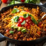 This Easy Skillet Taco Rice recipe is a one-pan wonder, perfect for busy weeknights! Packed with seasoned ground meat, tender rice, and your favorite taco toppings, it's a flavorful and satisfying meal that the whole family will love. Plus, it’s ready in just 30 minutes!