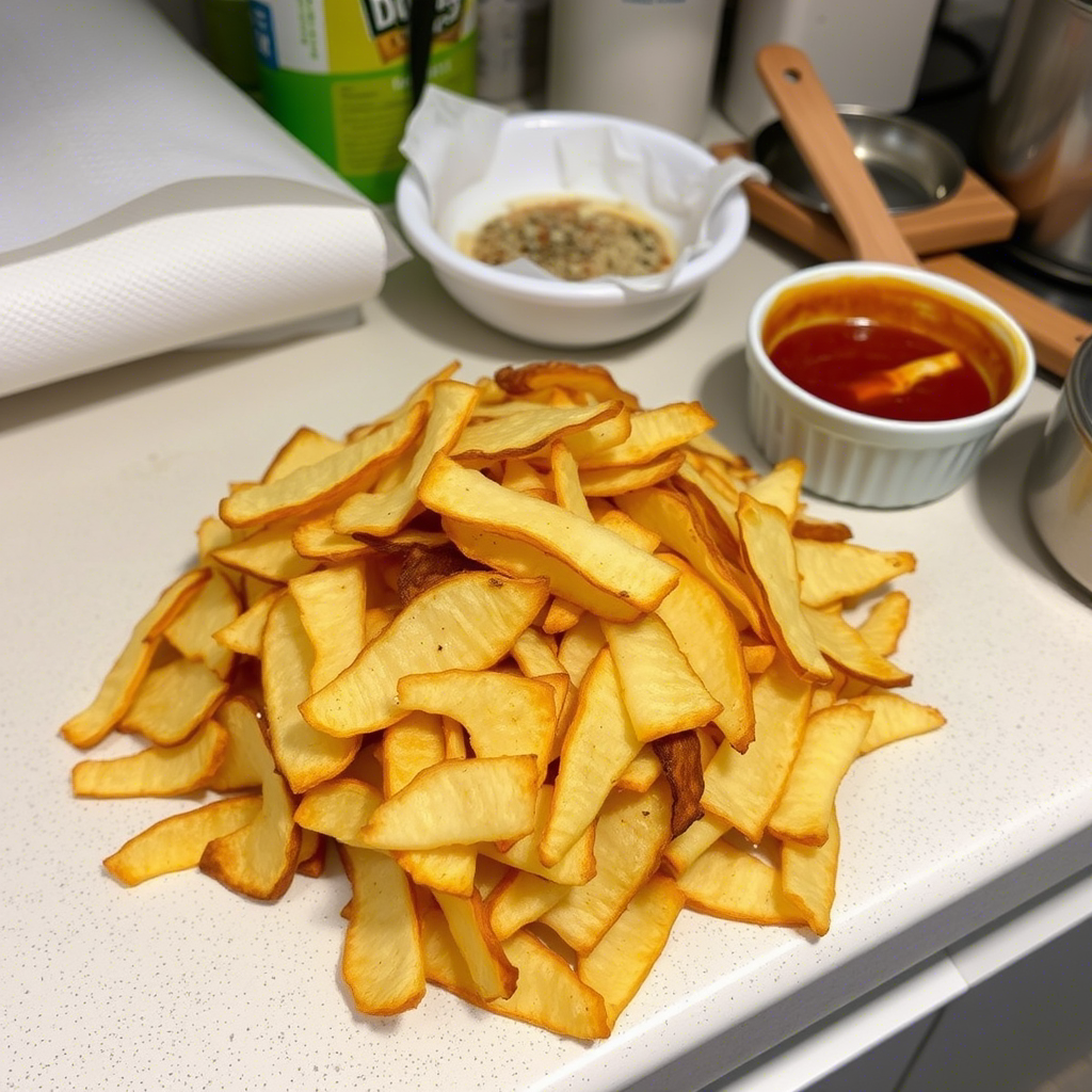 Make crispy air-fried chips at home in under 20 minutes – no deep-frying needed! Discover the secret to golden, crunchy chips with minimal oil using your air fryer. Perfect as a healthy snack or side dish!